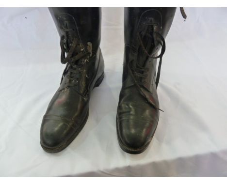 Pair of vintage&nbsp; black gentleman's hunting boots, with wooden trees