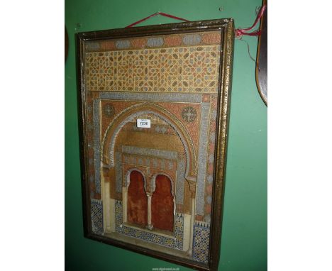 A framed ceramic/plaster architectural Model of "The Doors of the Court Room", Alhambra Palace, with stalactile arches, 24 1/