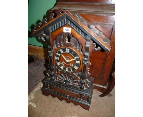 A large antique two train spring driven movement Cuckoo/Bracket Clock of pine and other stained and ebonised construction, st