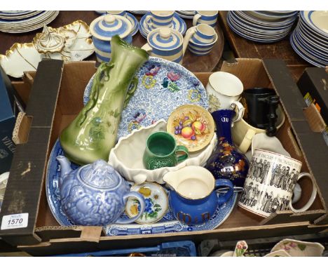 A quantity of miscellaneous china including; large blue &amp; white meat plate with Anchor mark, a Wade teapot, Sylvac flower