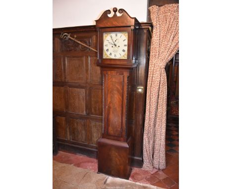 A Mahogany cased long-case Clock, the eight day movement striking the hours on a bell, the painted face having Roman numerals