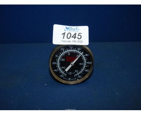 An aircraft instrument Scott Aerotherm outside air temperature Gauge with a Fahrenheit scale from -70 to 150 degrees and Cels