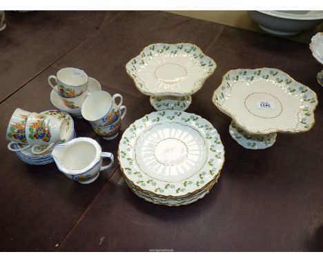 A circa 1870 Minton part dessert service in Forget-Me-Not pattern (no:C4228) to include; 6 plates and 2 comports A/F. Togethe