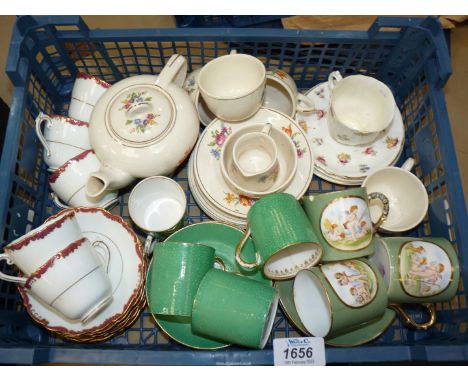 A quantity of mixed china including Coalport coffee cans and saucers, Royal Cauldron Corona teapot, small teacups, sugar bowl