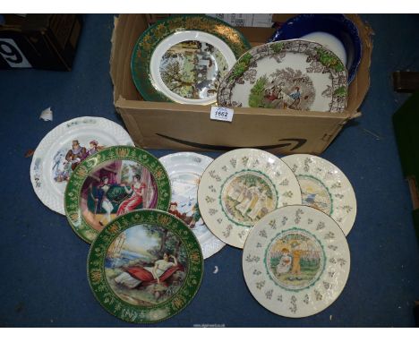 A quantity of plates including three Royal Doulton Zodiac signs, Royal Worcester Palissy, Copeland Spode etc.