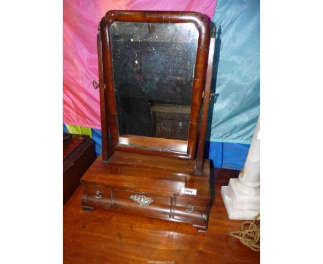 A diminutive Georgian Mahogany swing Mirror, the base with three trinket drawers, 14'' x 7 1/2'' deep x 20 1/4'' high approx,