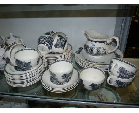 A quantity of Wedgwood 'Lucano' dinner ware with black and white border pattern to include large plates, side plates, cups, j