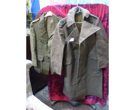An Army Great coat, for Major General TW Rees with British/Indian regiment buttons, plus light weight Army jacket.