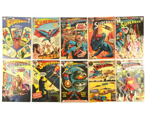 Superman  a run of 10 Silver-age issues featuring Neal Adams and Curt Swan covers (DC Comics, 1970-71).This lot features:Supe