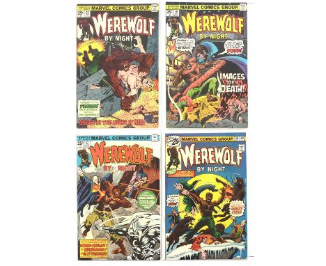 Werewolf By Night: a group of 33 comics featuring No. 32 - 1st appearance of Moon Knight (Marvel Comics, 1972 onwards).A sele