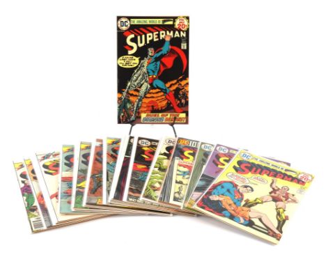Superman: a group of 43 Bronze-age issues featuring Curt Swan covers (DC Comics, 1972 onwards).This lot features:Superman (1s