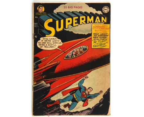 Superman No. 72  Golden-Age issue with classic Win Mortimer rocket cover (DC Comics, 1951).This lot features:Superman (1st se