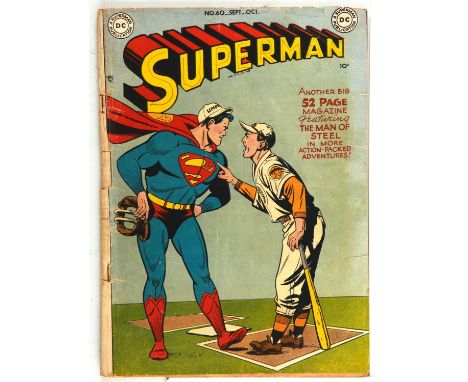 Superman No. 60  Golden-Age issue with Al Plastino bassball cover (DC Comics, 1949).This lot features:Superman (1st series) N