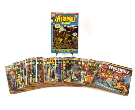 Werewolf By Night: a group of 42 comics featuring early Moon Knight issues (Marvel Comics, 1972 onwards).A selection of early