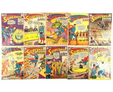 Superman  a group of 10 Silver-age issues featuring classic Curt Swan covers (DC Comics, 1961-62).This lot features:Superman 