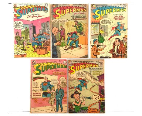 Superman Nos. 82, 88, 93, 94, 96  a group of 5 Golden-age issue with classic Win Mortimer covers (DC Comics, 1953-55).This lo