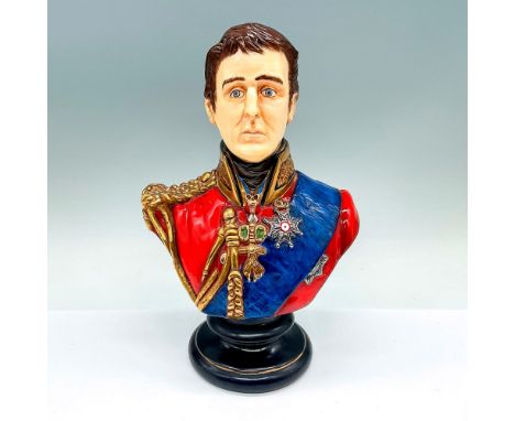 A hand decorated bust Arthur Wellesley, the former Prime Minister of the United Kingdom. Dressed in a red uniform with a blue