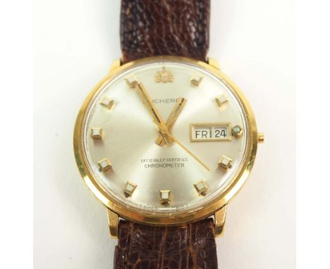 HAU, Hersteller Bucherer/ Luzern, Officially Certified Chronometer, Automatik, 750er-Gelbgoldgehäuse, quadratische Indices, 1