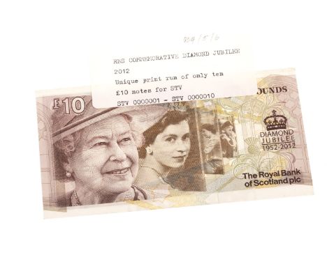 THE ROYAL BANK OF SCOTLAND £10 TEN POUNDS NOTE DATED 6TH FEBRUARY 2012, serial no. STV0000006, with printed signature of the 