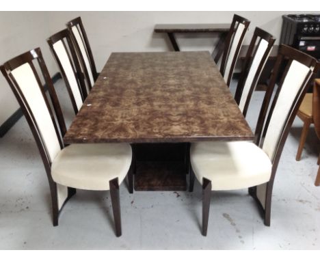 A contemporary Barker & Stonehouse high gloss dining room suite comprising of pedestal dining table, length 180 cm, set of si