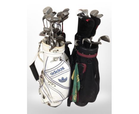 Several golf bags containing assorted drivers and irons including Dunlop, Howson, Regal etc 