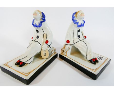 A pair of Art Deco porcelain Pierrot bookends