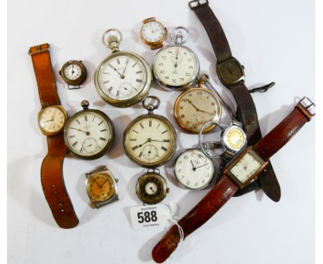 A collection of vintage wrist watches and pocket watches, a few in silver 