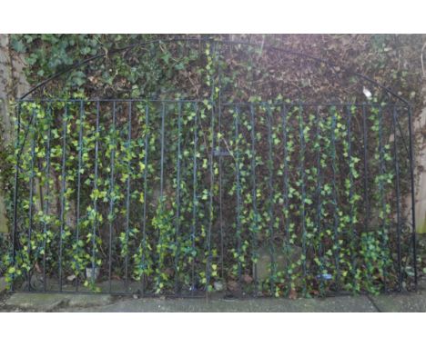 A pair of painted metal gates, each gate opening 60" wide and 74" high 