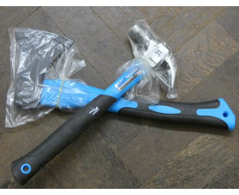 A new claw hammer and a new mini axe with a fibre glass handle 