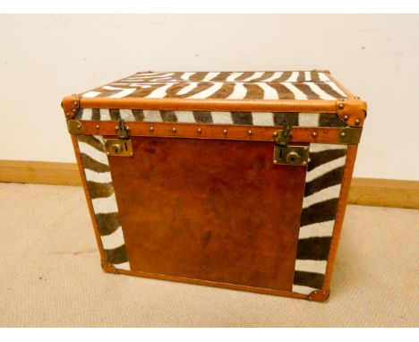A heavy leather impala skin covered trunk, 26" X 28" X 21.5" high 