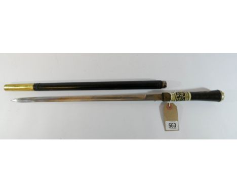 An Indian short sword stick overall length 57cms with bone and brass decoration to the handle, blade length 40cms 