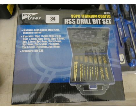 A new 99 piece titanium coated HSS drill bit set 