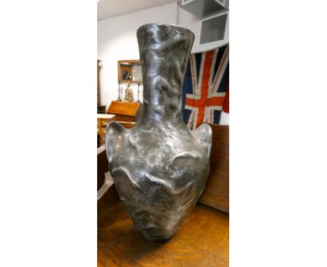 A heavy Art Nouveau figure embossed pewter vase approx 12" tall