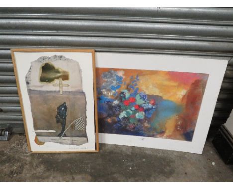 AN UNFRAMED ABSTRACT PRINT OF A STILL LIFE STUDY BY ODILOW REDON TOGETHER WITH AN ABSTRACT ROBERT OFFORD (2)