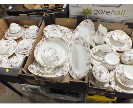 THREE TRAYS OF MINTON ANCESTRAL CHINA, TO INCLUDE A TEAPOT, MEAT PLATES ETC.