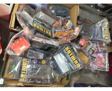 THREE TRAYS OF BATMAN AND MARVEL COMICS WITH FIGURES, CHESS PIECES ETC 