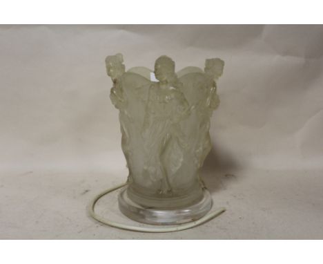 A RESIN TABLE LAMP DECORATED WITH FOUR FEMALE FIGURES