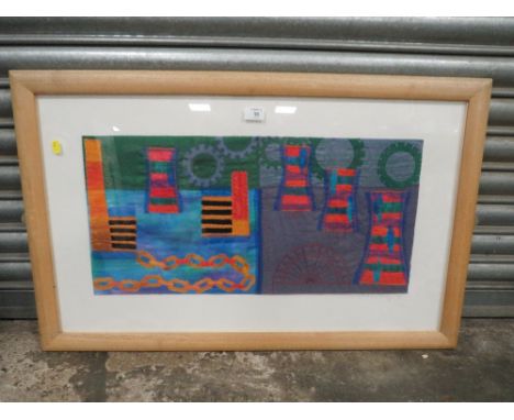 A BLACK COUNTRY INTEREST FRAMED AND GLAZED TAPESTRY PICTURE SIGNED CHARLOTTE HODGE LOWER RIGHT - OVERALL SIZE 89.5CM X 56CM
