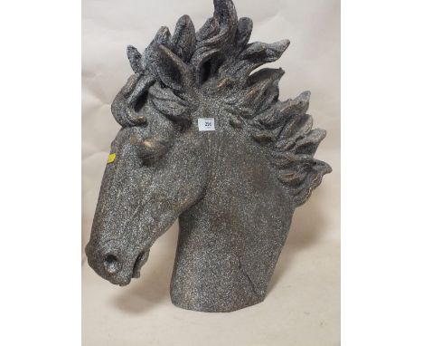 A LARGE MODERN RESIN HORSE BUST, H 56 CM