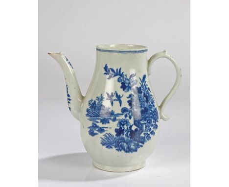18th Century Worcester porcelain tea pot, blue and white fence pattern, crescent mark to the base, lacking lid, 19m high