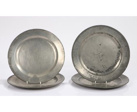 Set of four late 17th/early 18th Century pewter plates, by John Jackson of London (1689-1716) with a slightly dished body and