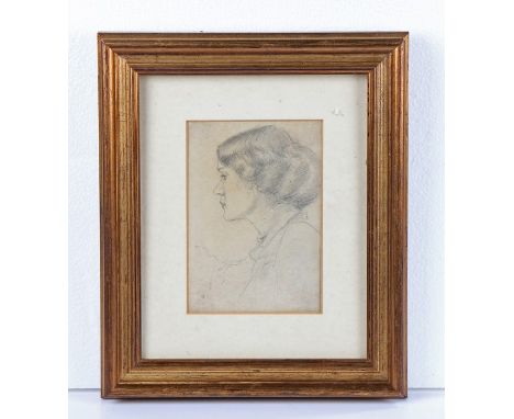 British school, a pencil sketch of a lady, initialled LB, 12cm x 17cm