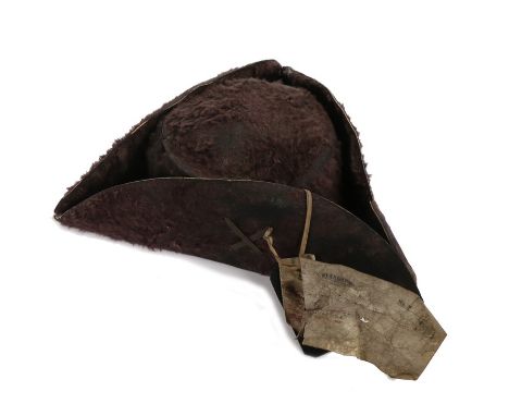 A Sealed Pattern Tricorne Hat for Sergeant Major and RQMS In Pensioners Royal Hospital Chelsea, constructed from fur trimmed 