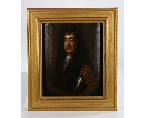 18th Century British school, Portrait of King Charles II, unsigned oil on board, 28cm x 35cm