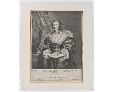After Anthony van Dyck, three-quarter length portrait of Henrietta Maria, Queen of Charles I, early/mid-17th Century monochro