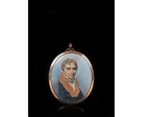 George Engleheart (1750-1829 ) portrait miniature The Hon Berkeley Paget with fair curly hair, a fur collared jacket, white s