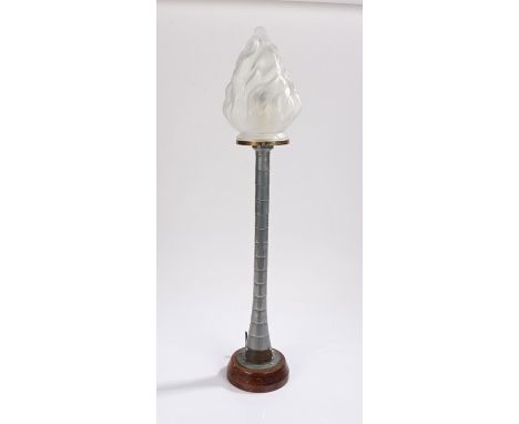 Early 20th Century advertising table lamp of a self supporting chimney, the long tower with a plaque to the base stating 'Mod