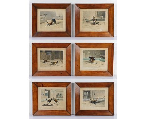 Six Cock Fighting Scenes after N Fielding (Newton Fielding)  Published by R Ackermann 1834 - 'Set Too', 'Fight', 'Throat', 'K