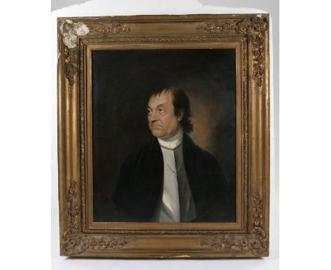 18th Century portrait, of a gentleman with a breast plate over a white shirt and blue jacket, housed within a gilt gesso fram