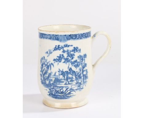 18th Century Bow porcelain mug, circa 1765, with Boy on Buffalo and Man on Bridge transfer print, with R+T painted to the bas